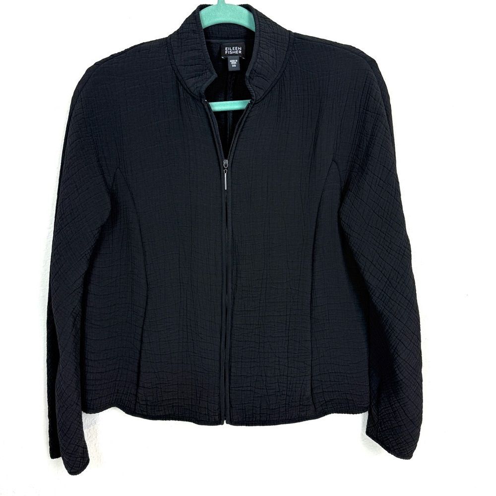 Eileen Fisher Black Crinkle Rayon Silk Jacket XS